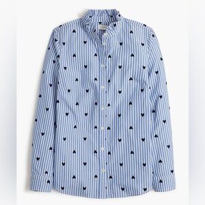 J. Crew Factory Hearts Ruffle Neck Button Up Shirt NWT